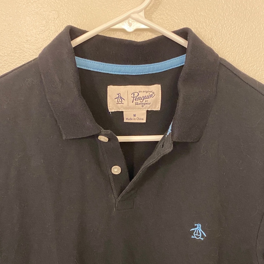 Original Penguin Polo Shirt in Black with Blue Accents
